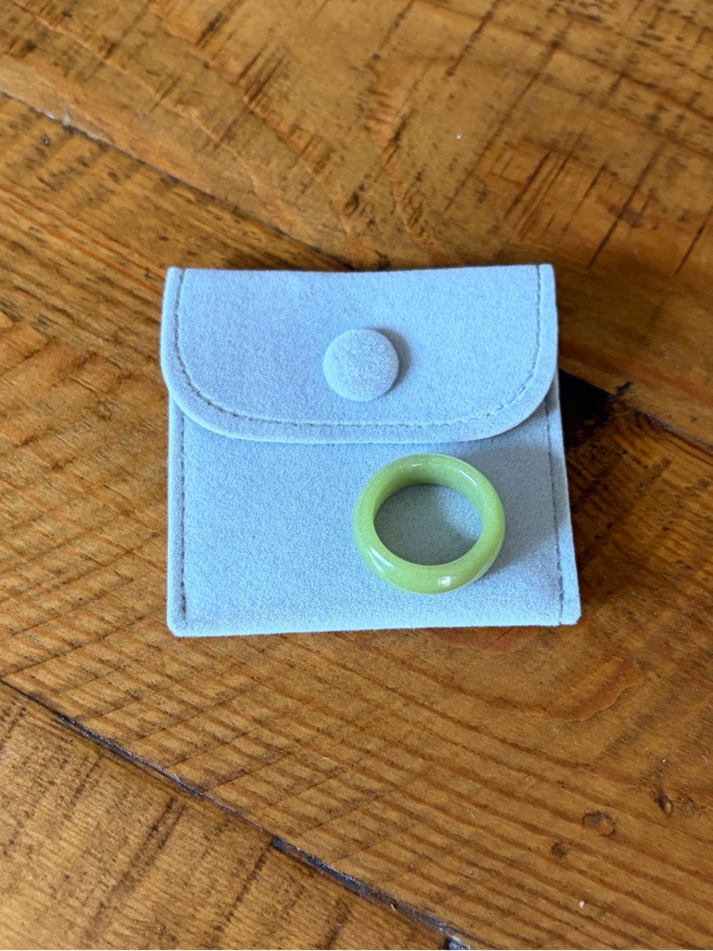 Jadeite Ring Thick Bright Green Stone Glows - size 7.5-8
